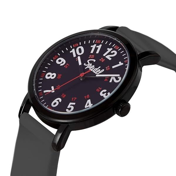 Speidel Original Scrub Reloj – Colores de exfoliación médicos, esfera fácil de leer, segunda mano, resistente al agua, Gris con esfera negra. - Image 3