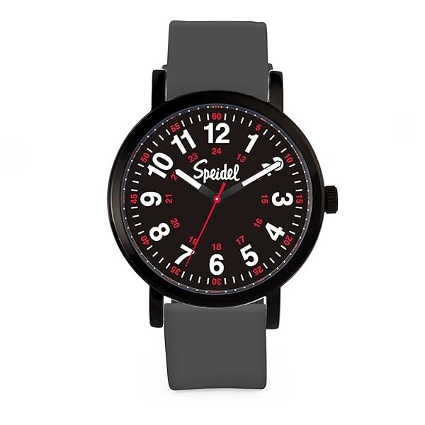 Speidel Original Scrub Reloj – Colores de exfoliación médicos, esfera fácil de leer, segunda mano, resistente al agua, Gris con esfera negra.