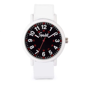 Speidel Original Scrub Reloj – Colores de exfoliación médicos, esfera fácil de leer, segunda mano, resistente al agua, Blanco con funda blanca.