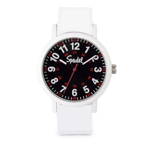 Speidel Original Scrub Reloj – Colores de exfoliación médicos, esfera fácil de leer, segunda mano, resistente al agua, Blanco con funda blanca.