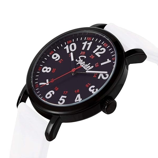 Speidel Original Scrub Watch – Colores médicos, esfera fácil de leer, segunda mano, resistente al agua, Blanco con esfera negra. - Image 3