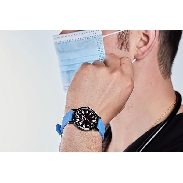 Speidel Original Scrub Watch – Colores médicos, esfera fácil de leer, segunda mano, resistente al agua, Blanco con esfera negra. - Image 4