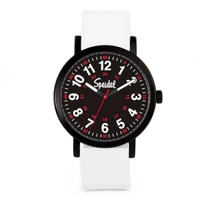 Speidel Original Scrub Watch – Colores médicos, esfera fácil de leer, segunda mano, resistente al agua, Blanco con esfera negra.