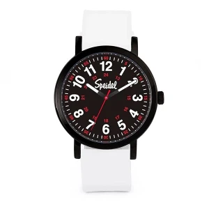 Speidel Original Scrub Watch – Colores médicos, esfera fácil de leer, segunda mano, resistente al agua, Blanco con esfera negra.