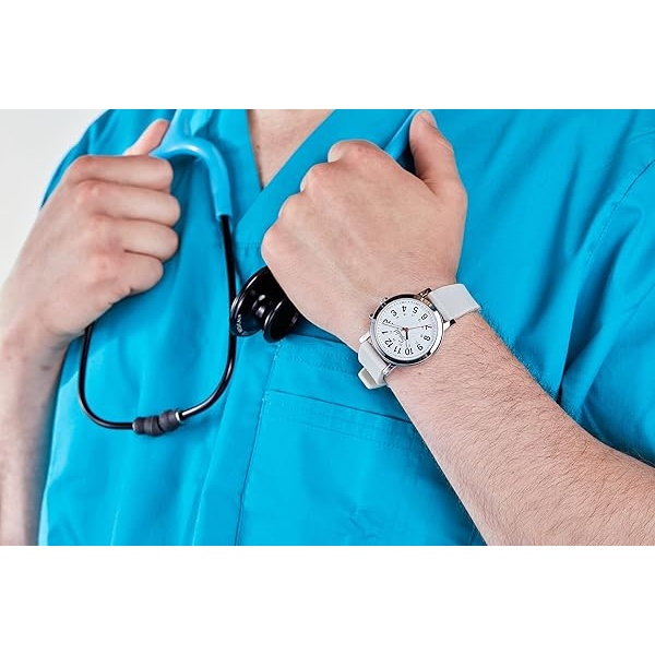 Speidel Original Scrub Watch – Colores médicos, esfera fácil de leer, segunda mano, resistente al agua, Blanco con esfera negra. - Image 5