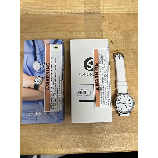 Speidel Original Scrub Watch – Colores médicos, esfera fácil de leer, segunda mano, resistente al agua, Blanco con esfera negra. - Image 8