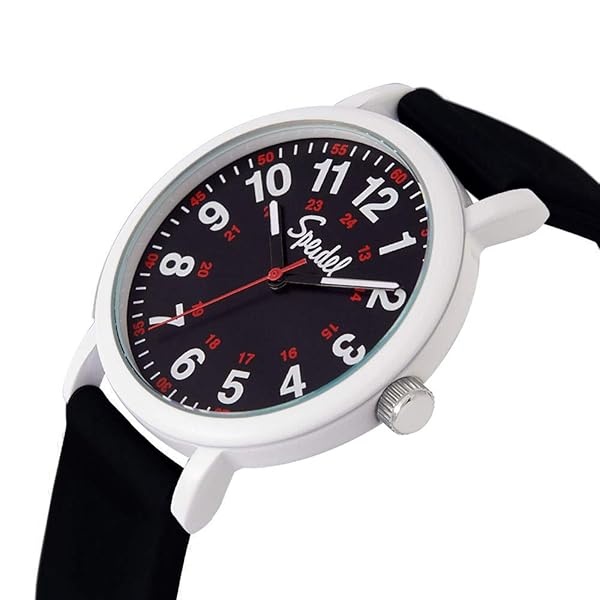 Speidel Original Scrub Watch – Colores médicos, esfera fácil de leer, segunda mano, resistente al agua, Negro con funda blanca. - Image 3
