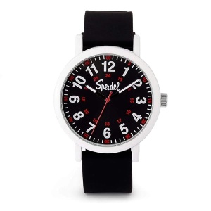 Speidel Original Scrub Watch – Colores médicos, esfera fácil de leer, segunda mano, resistente al agua, Negro con funda blanca.