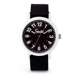Speidel Original Scrub Watch – Colores médicos, esfera fácil de leer, segunda mano, resistente al agua, Negro con funda blanca.