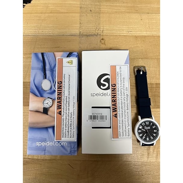 Speidel Original Scrub Watch – Colores médicos, esfera fácil de leer, segunda mano, resistente al agua, Negro con funda blanca. - Image 9