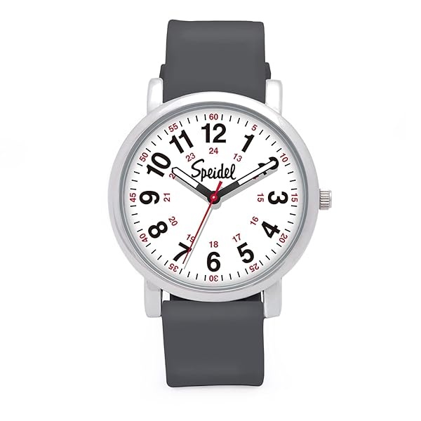Speidel Original Scrub Watch – colores médicos médicos, esfera fácil de leer, segunda mano, resistente al agua, Gris