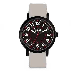 Speidel Original Scrub Watch – colores médicos médicos, esfera fácil de leer, segunda mano, resistente al agua, Gris claro con esfera negra.