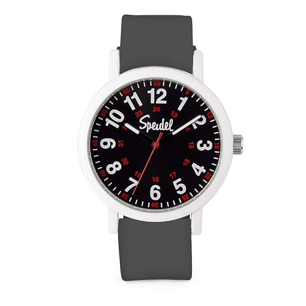 Speidel Original Scrub Watch – colores médicos médicos, esfera fácil de leer, segunda mano, resistente al agua, Gris con funda blanca
