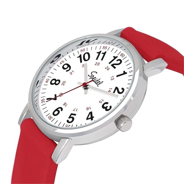 Speidel Original Scrub Watch – colores médicos médicos, esfera fácil de leer, segunda mano, resistente al agua, Rojo - Image 3