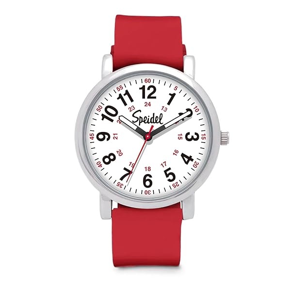 Speidel Original Scrub Watch – colores médicos médicos, esfera fácil de leer, segunda mano, resistente al agua, Rojo