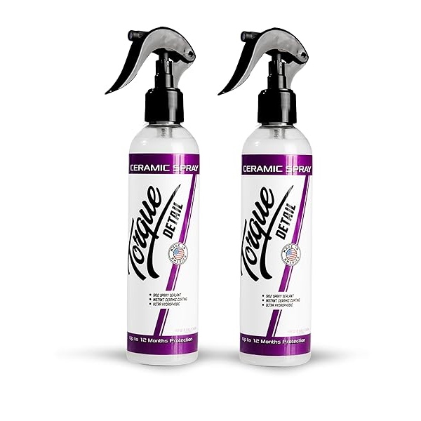 Spray de cerámica con detalle de torsión, fácil de aplicar, spray de revestimiento de cerámica, fórmula de sílice patentada (Nano SiO2) sella y protege la capa transparente del automóvil, protección hidrofóbica y brillo de alto brillo (8 fl. oz (paquete de 2)