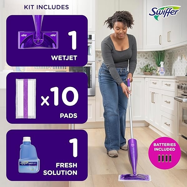 Swiffer WetJet - Kit de limpieza de mopa para suelos y madera dura y pulverizador, incluye: 1 mopa eléctrica, 10 almohadillas, solución de limpieza, pilas - Image 6