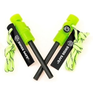 Swiss Safe - Herramienta de supervivencia de arranque de fuego de magnesio 5 en 1, para pedernal y acero, brújula, paracord y silbato, kit de emergencia para mochileros, camping, senderismo, todo tipo