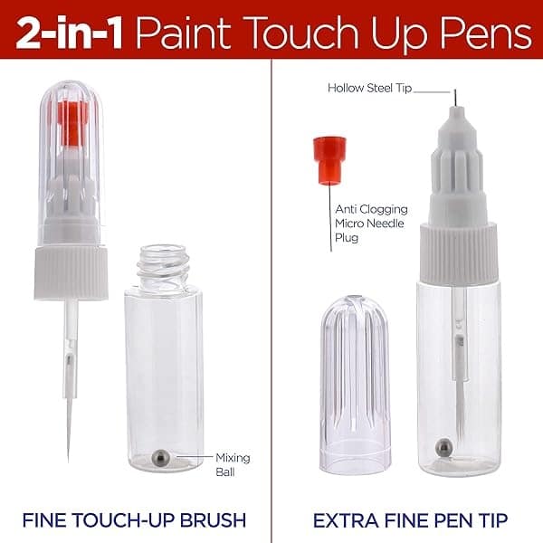 TCP Global - Bolígrafos aplicadores de retoque de pintura 2 en 1 rellenables (caja de 12) - cepillo para polvo de punta fina de precisión - Botella de 10 ml, bola de mezcla, arreglar chips de pintura, - Image 4