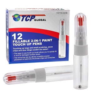 TCP Global - Bolígrafos aplicadores de retoque de pintura 2 en 1 rellenables (caja de 12) - cepillo para polvo de punta fina de precisión - Botella de 10 ml, bola de mezcla, arreglar chips de pintura,