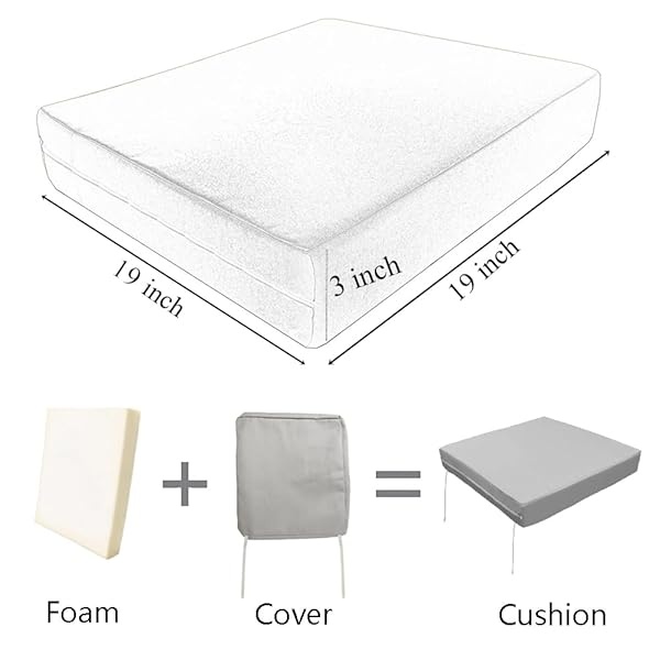 TECOSARA - Juego de cojines para silla de patio, juego de cojines de sofá de dos plazas para exteriores, cojines de asiento con lazos para jardín y patio (19 x 19 x 3 pulgadas, 4 cojines, gris) - Image 3