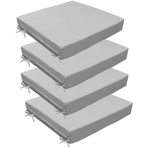 TECOSARA - Juego de cojines para silla de patio, juego de cojines de sofá de dos plazas para exteriores, cojines de asiento con lazos para jardín y patio (19 x 19 x 3 pulgadas, 4 cojines, gris)