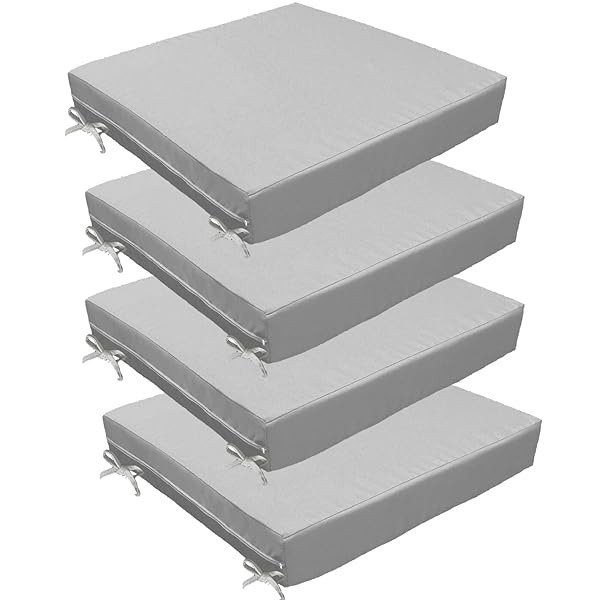 TECOSARA - Juego de cojines para silla de patio, juego de cojines de sofá de dos plazas para exteriores, cojines de asiento con lazos para jardín y patio (19 x 19 x 3 pulgadas, 4 cojines, gris)