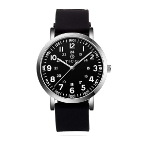 TICCI Reloj de cuarzo médico, unisex, con números arábigos, esfera de fácil lectura, correa de silicona, resistente al agua, para estudiantes, médicos, enfermeras, Correa negra, esfera negra.