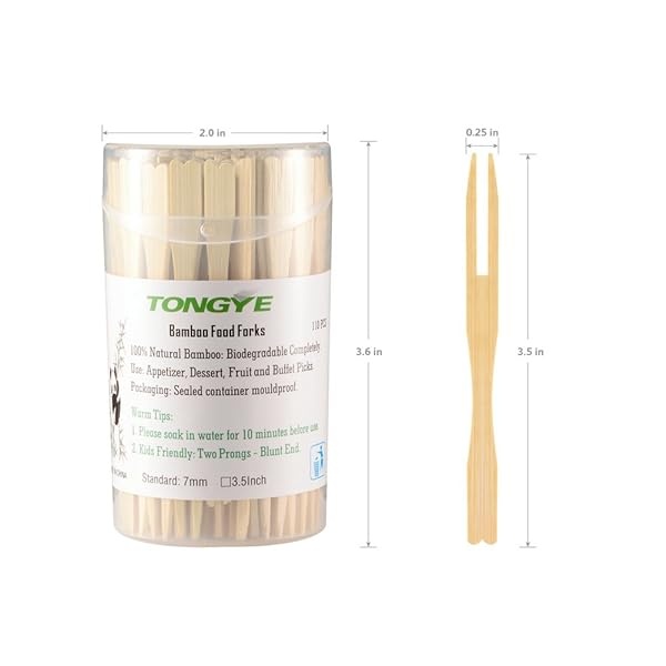 TONGYE - Mini tenedores de bambú de 3.5 pulgadas, tenedores de cóctel para aperitivos, pequeños tenedores de madera para frutas, púas de alimentos desechables para fiestas, accesorios de suministros - Image 4