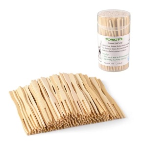 TONGYE - Mini tenedores de bambú de 3.5 pulgadas, tenedores de cóctel para aperitivos, pequeños tenedores de madera para frutas, púas de alimentos desechables para fiestas, accesorios de suministros