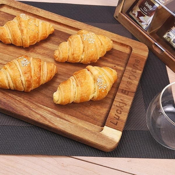 Tabla de cortar de bambú con asas de acero inoxidable, Acacia Wood 16.5" x 8.7", 1 - Image 4