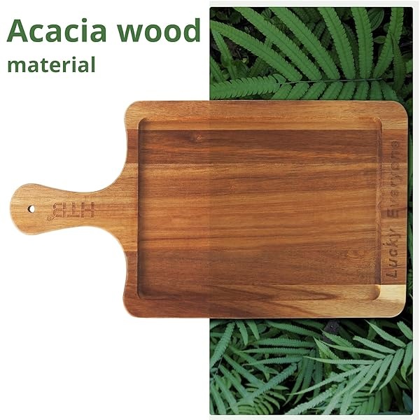 Tabla de cortar de bambú con asas de acero inoxidable, Acacia Wood 16.5" x 8.7", 1 - Image 6