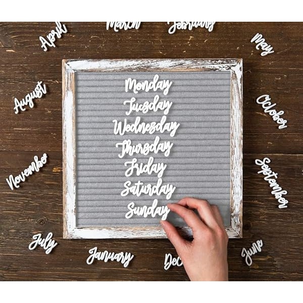 Tablero de letras de 10 x 10 pulgadas, gris rústico, +690 letras precortadas + soporte + bandeja de clasificación de madera mejorada, tablero de letras de fieltro con palabras cursivas, tableros de letras, tablero de palabras, tablero de mensajes, letrero intercambiable - Image 5
