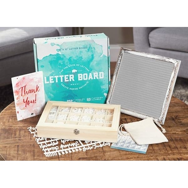 Tablero de letras de 10 x 10 pulgadas, gris rústico, +690 letras precortadas + soporte + bandeja de clasificación de madera mejorada, tablero de letras de fieltro con palabras cursivas, tableros de letras, tablero de palabras, tablero de mensajes, letrero intercambiable - Image 6