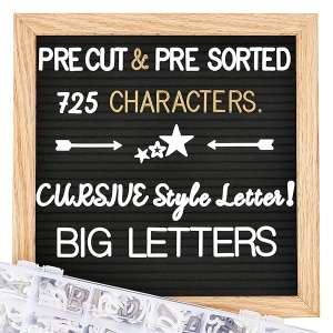 Tablero de letras de fieltro cambiable con letras, precortadas y clasificadas 725 letras, tablero del primer día de escuela, tablero de mensajes de 10 x 10 pulgadas, decoración del aula de granja para decoración de pared