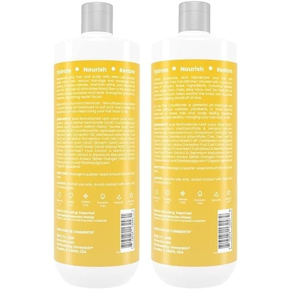 Tea Tree Stem Cell Shampoo & Conditioner Set - with Manuka Honey and Coconut Oil - Dandruff & Hair Loss Treatment - Soothes Itchy Scalp & Hair Thickening - Paraben & Sulfate Free - Made in USA (8oz) - Image 4