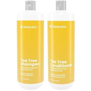 Tea Tree Stem Cell Shampoo & Conditioner Set - with Manuka Honey and Coconut Oil - Dandruff & Hair Loss Treatment - Soothes Itchy Scalp & Hair Thickening - Paraben & Sulfate Free - Made in USA (8oz)