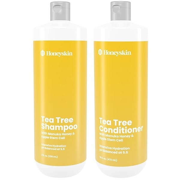 Tea Tree Stem Cell Shampoo & Conditioner Set - with Manuka Honey and Coconut Oil - Dandruff & Hair Loss Treatment - Soothes Itchy Scalp & Hair Thickening - Paraben & Sulfate Free - Made in USA (8oz)
