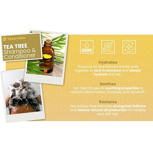 Tea Tree Stem Cell Shampoo & Conditioner Set - with Manuka Honey and Coconut Oil - Dandruff & Hair Loss Treatment - Soothes Itchy Scalp & Hair Thickening - Paraben & Sulfate Free - Made in USA (8oz) - Image 8