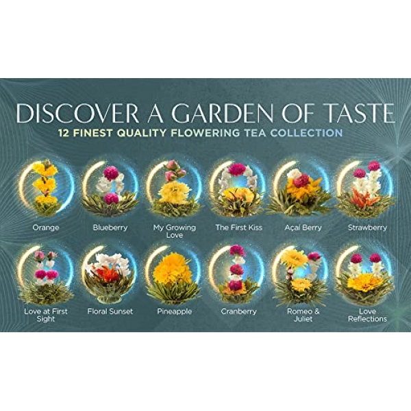 Teabloom - Baúl de té floreciente de la mejor calidad de la colección de té floreciente de los jardines más bellos del mundo, 12 variedades más vendidas de tés florecientes empaquetadas en una hermosa caja de té lista para regalo - Image 4