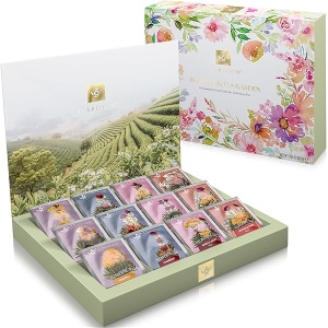 Teabloom - Baúl de té floreciente de la mejor calidad de la colección de té floreciente de los jardines más bellos del mundo, 12 variedades más vendidas de tés florecientes empaquetadas en una hermosa caja de té lista para regalo