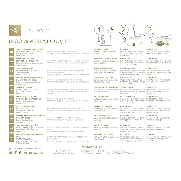 Teabloom - Baúl de té floreciente de la mejor calidad de la colección de té floreciente de los jardines más bellos del mundo, 12 variedades más vendidas de tés florecientes empaquetadas en una hermosa caja de té lista para regalo - Image 9
