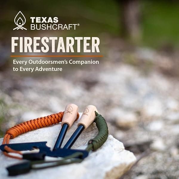 Texas Bushcraft Fire Starter – Varilla de ferro de 0,95 cm de grosor con cordón para muñeca de paracaídas – Impermeable Flint Fire Steel Encendedor de supervivencia para tu equipo de camping, senderismo y mochila - Image 3
