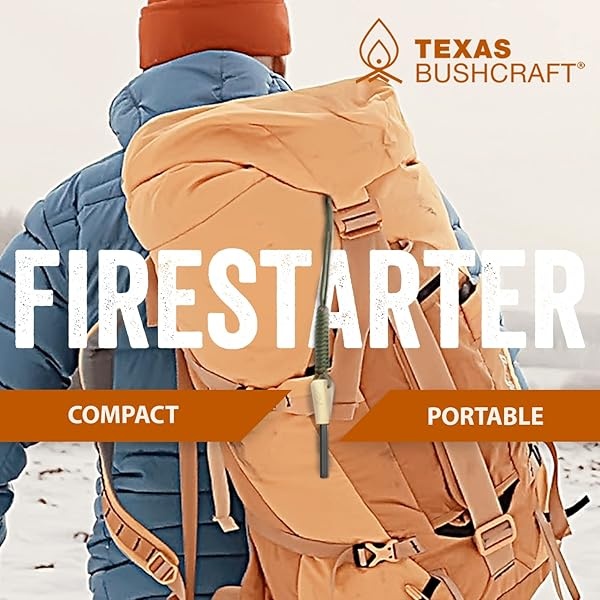 Texas Bushcraft Fire Starter – Varilla de ferro de 0,95 cm de grosor con cordón para muñeca de paracaídas – Impermeable Flint Fire Steel Encendedor de supervivencia para tu equipo de camping, senderismo y mochila - Image 4