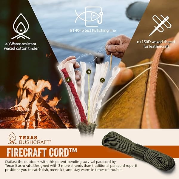 Texas Bushcraft Fire Starter – Varilla de ferro de 0,95 cm de grosor con cordón para muñeca de paracaídas – Impermeable Flint Fire Steel Encendedor de supervivencia para tu equipo de camping, senderismo y mochila - Image 6