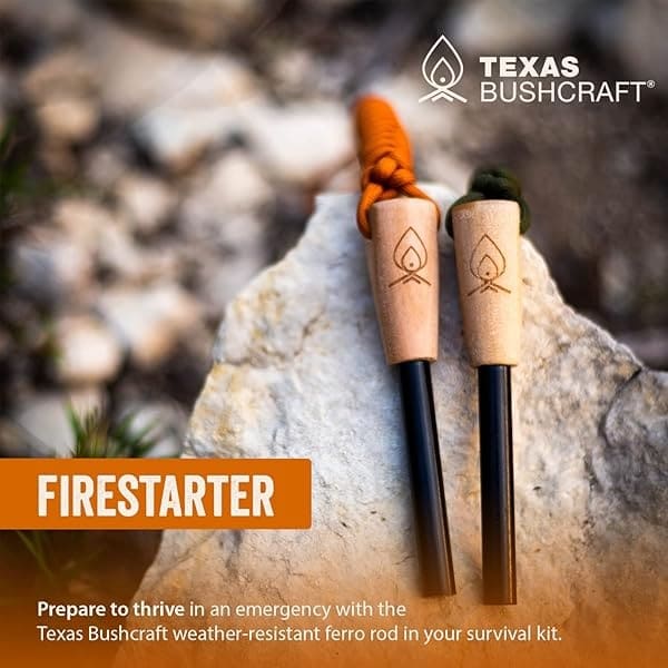 Texas Bushcraft Fire Starter – Varilla de ferro de 0,95 cm de grosor con cordón para muñeca de paracaídas – Impermeable Flint Fire Steel Encendedor de supervivencia para tu equipo de camping, senderismo y mochila - Image 10