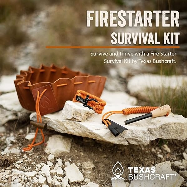 Texas Bushcraft - Kit de supervivencia para iniciación de incendios - Acero ferro Rod Flint Fire Steel, herramienta de golpeador | Bolsa de piel vacuna | Pulsera paracord de emergencia para acampar - Image 3