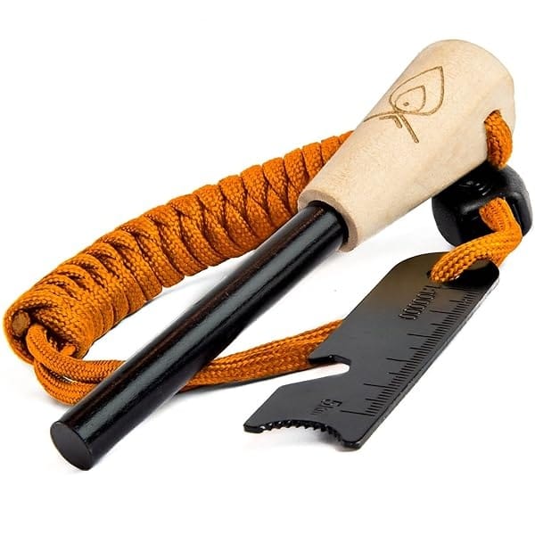 Texas Bushcraft - Kit de supervivencia para iniciación de incendios - Acero ferro Rod Flint Fire Steel, herramienta de golpeador | Bolsa de piel vacuna | Pulsera paracord de emergencia para acampar - Image 4