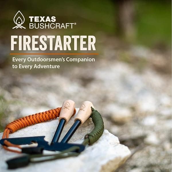 Texas Bushcraft - Kit de supervivencia para iniciación de incendios - Acero ferro Rod Flint Fire Steel, herramienta de golpeador | Bolsa de piel vacuna | Pulsera paracord de emergencia para acampar - Image 5
