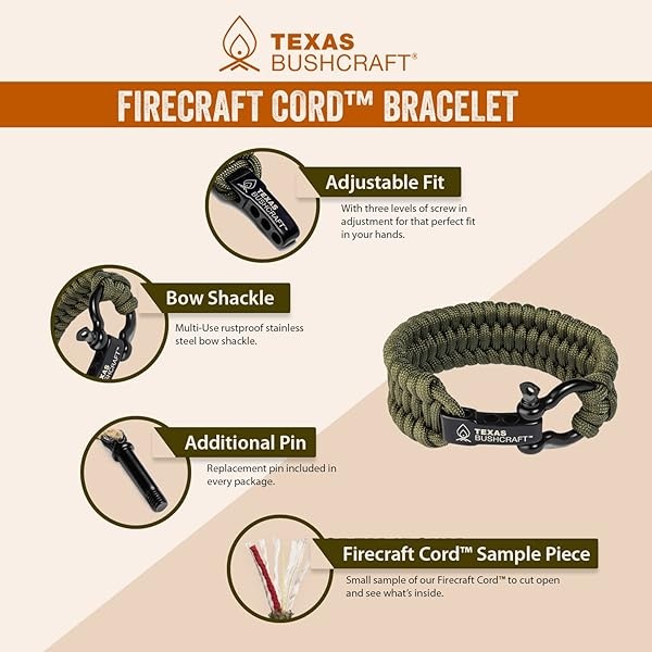 Texas Bushcraft - Kit de supervivencia para iniciación de incendios - Acero ferro Rod Flint Fire Steel, herramienta de golpeador | Bolsa de piel vacuna | Pulsera paracord de emergencia para acampar - Image 8